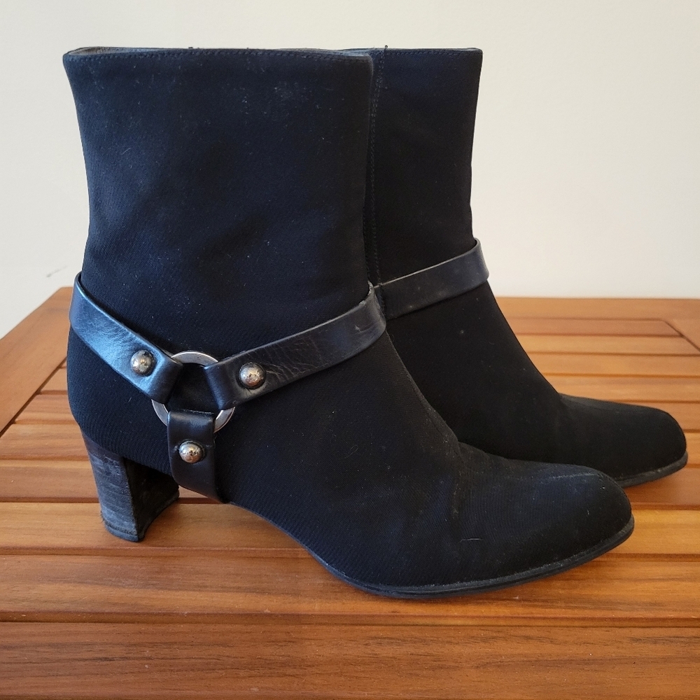 Stuart‎ Weitzman Black Neoprene Harness Boots Size 8 Wide